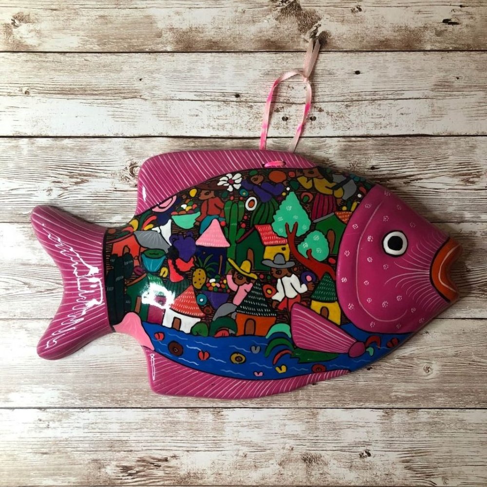 Pink Pottery Hand Painted Fish -Hanging Wall Decor